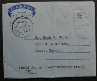 Rare 1962 Malaya Aerogramme From Raffles Hotel Meter Cancels Singapore