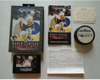 Mario Lemieux Hockey Game With Collectors Puck ☆☆ Rare Complete (sega Genesis)