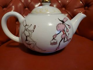 Vintage Teapot Pop Art French Poodles With Gold Trim - Girly Dogs - Rare