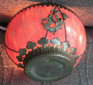 Rare Signed Vintage Chinese Dragon Phoenix Peking Glass Asian Bowl