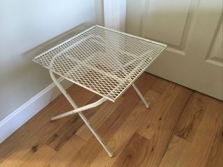 Vintage Square Mesh Looking Metal Folding Rare Patio Side Table Stand Rare