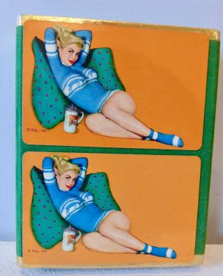 Rare 1940’s Al Moore Pinup Esquire Playing Cards Sweater Girl & Case