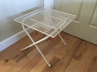 Vintage Round Mesh Looking Metal Folding Rare Patio Side Table Stand