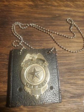 Rare Vintage Security Officer Gold Badge With Leather Holder