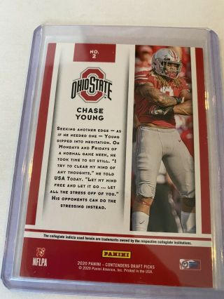 2020 Contenders CHASE YOUNG Cracked Ice Rookie Draft Only 23 Made 3/23 Rare 2