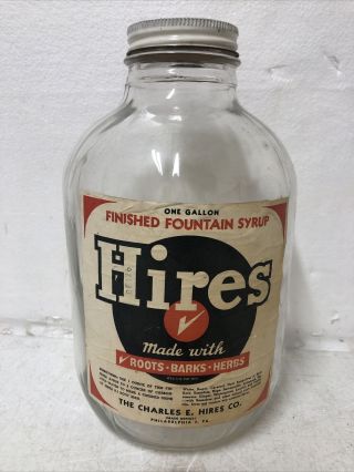 Rare Vintage Hires Root Beer Gallon Jar With Paper Label
