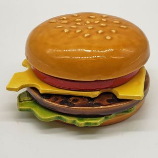 Vintage Rare 6 Pc Coasters Ceramic Deli Picnic Summer Cheeseburger Hamburger Set