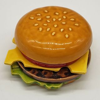Vintage Rare 6 pc Coasters Ceramic Deli Picnic Summer Cheeseburger Hamburger Set 2