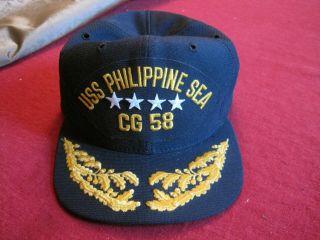 Uss Philippine Sea Cg - 58 Offical Military Navy Ball Cap With 4 Star Admiral Rare
