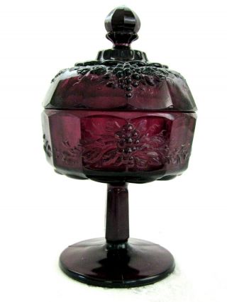 Vintage L G Wright Amethyst Grape Paneled Rare Compote with Lid 2