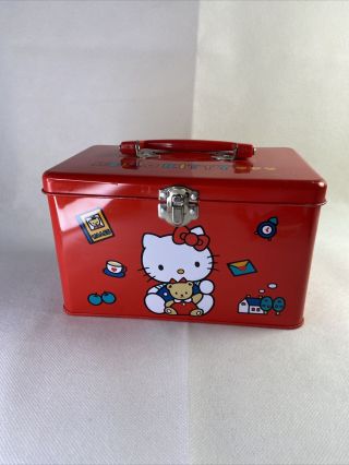 Rare Vintage Sanrio 1976 1991 Hello Kitty Red Metal Tin Box Carrying Case Box