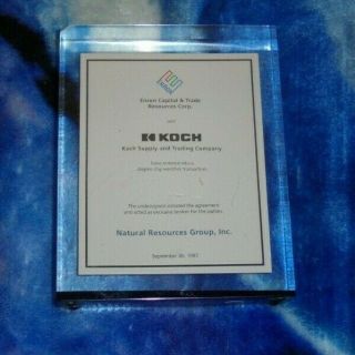 Rare Enron And Koch Natural Resources Group Sept 30,  1997 Lucite Award