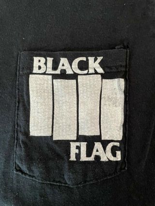 Vintage Black Flag Punk Rock Hardcore Pocket T Rare.  Fruit Of The Loom Size Med