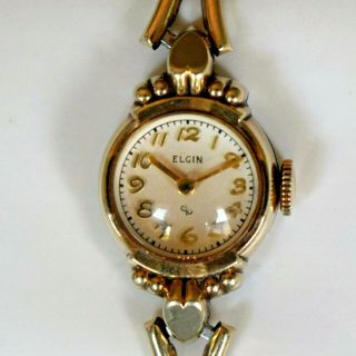 Rare 50s Vintage Elgin Dp Mechanical 10k Rgp Dress Watch,  Bubble Crystal
