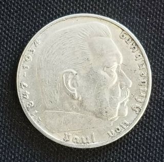 1938 Rare Ww2 German 2 Reichsmark Silver Coin Historical Ww2.