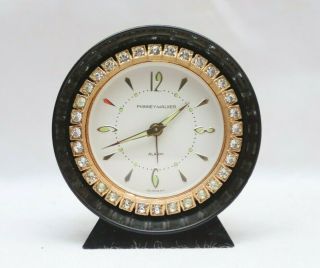 Vintage Phinney Walker Germany Rhinestone Boudoir Alarm Clock Rare Runs