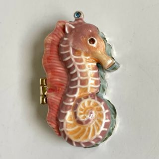 Rare Monet Seahorse Mini Hinged Box Pink Green Gold W Jewels,  Magnetic Closure