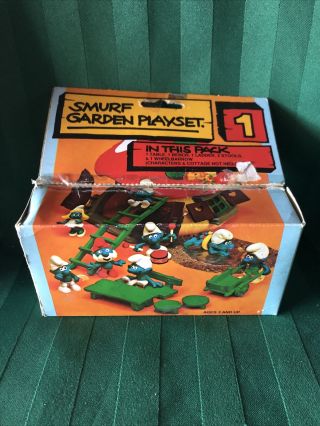 Rare Vintage Schleich Peyo Smurf " Garden Playset " 1 - 6405 Box