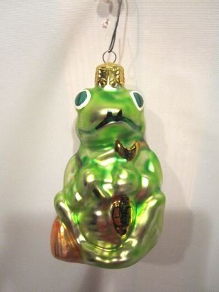 1989 Radko Fisher Frog Toad With Fish And Bag 4” Light Green Version Rare