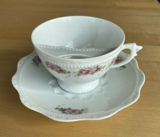 Rare Antique Silesia Louis Xvi Porcelain Mustache Tea Cup & Saucer
