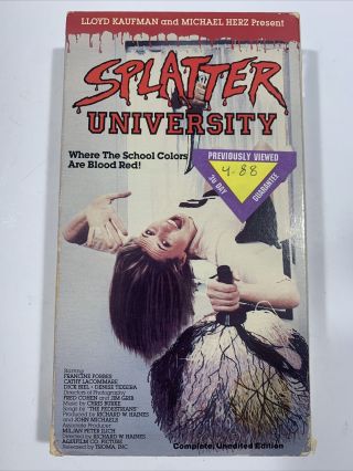 Splatter University Vhs 1984 Rare Slasher Lloyd Kaufman Unedited Edition Troma