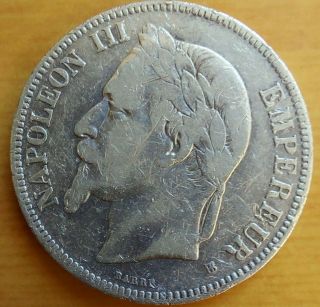 France 5 Silver Francs 1869 Napoleon Iii 1848 - 1870 Very Rare Coin
