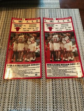 2 Chicago Bulls Vs Indiana Pacers Tickets @ Chicago Stadium Mar 1994 Rare
