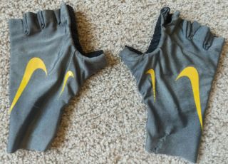 Rare Nike Aero Time Trial Tri Bicycle Gloves Half Finger Gray Yellow Black