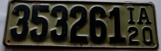 Vintage 1920 Iowa License Plate - Rare 353261