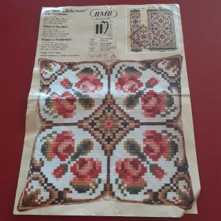 Norwegian Embroidery Kit Vintage Folk Art Pillow Wool Roses Cross Stitch Rare