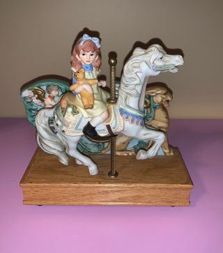 Vintage Rare Willitts Melodies Carousel Horse Waltz Wood Porcelain Musical