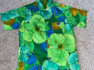 Rare Vintage 1960s - 70s Green Hawaiian Mfg Co Surf Hawaiian Medium Shirt