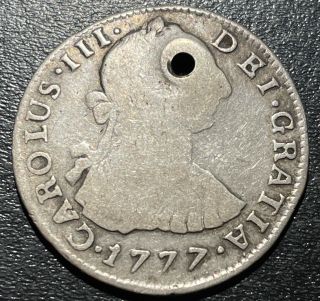 1777 Bolivia Silver 2 Reales King Charles Iii Spanish Colonial Pirate Rare Coin
