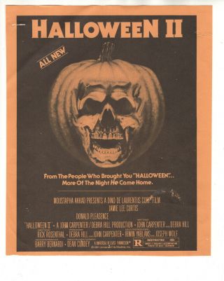 Halloween Ii Vintage 7x9 Movie Flyer From 1981 Michael Myers Awesome,  Rare