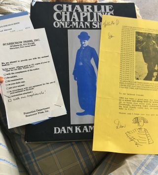 Rare Dan Kamin Signed Note Promotion Slip Charlie Chaplin 