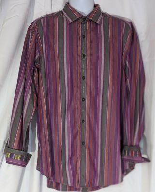 Robert Graham Cotton Silk Purple Striped Paisley Cuff Sz Xl Rare Knowledge Truth