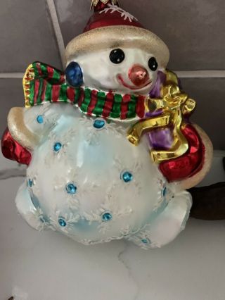 Vintage Christopher Radko Ornament Large Snowman Ball Rare Blue Snowflake