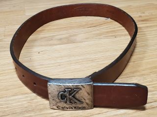 Rare Vtg Calvin Klein Italian Latigo Leather Belt.  Medium 35 " Made In Usa 410501