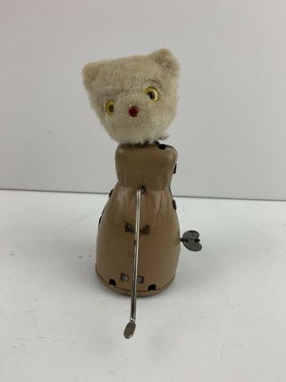 Rare Vintage Wind - Up Bear White Fur Tin Toy Mechanical Japan 1950s