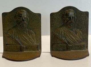 Henry Wadsworth Longfellow Cast Iron Bookends Circa 1920’s Rare Antique Poet