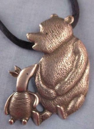 Vtg Rare Disney Danforth Pewter Winnie The Pooh Bear And Piglet Necklace Pendant