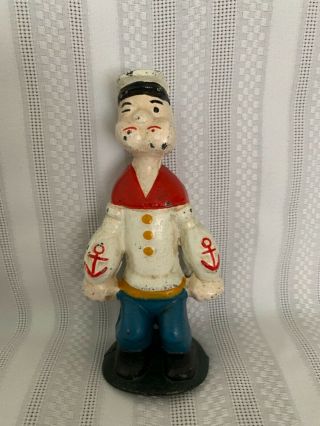Vintage Popeye The Sailor Man Cast Iron Bank 6 " Tall Rare Hand - Painted Antique