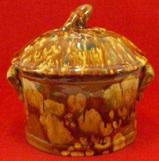 Rare Antique Yellow Ware Covered Tureen Rockingham Glaze Wow
