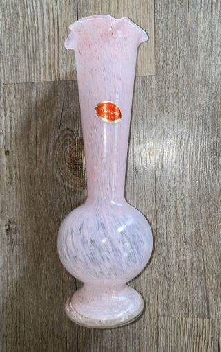 Vintage Murano Art Glass Bud Vase Hand Blown Ruffle 9” Tall Rare Pink