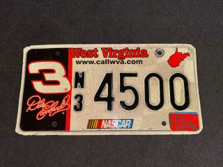 West Virginia Nascar License Plate Dale Earnhardt Sr Wv N3 4500 Rare