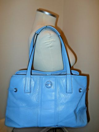 Rare Coach Womens Pebble Leather Shoulder Bag Tote Baby Blue Large F21938