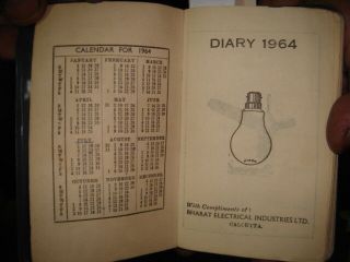 India Rare - Old Pocket Diary 1964 Hand Written / Printed In English