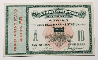 Rare 1932 Los Angeles Xth Olympics - Rowing Ticket