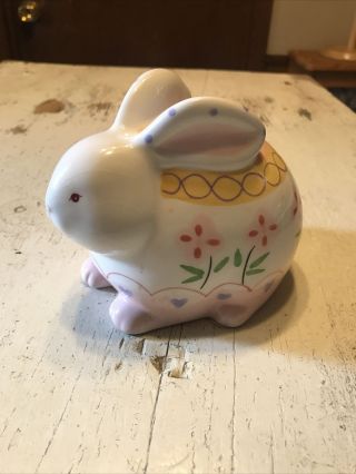 Vintage Floral Vintage Bunny Rabbit Coin Bank Ceramic Floral April Rare