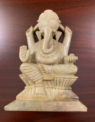 Rare Vintage Hand Carved Indian God “ganesha” Jade Stone Statue
